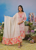 Cotton Floral Cutwork Layered Suit Set for Women