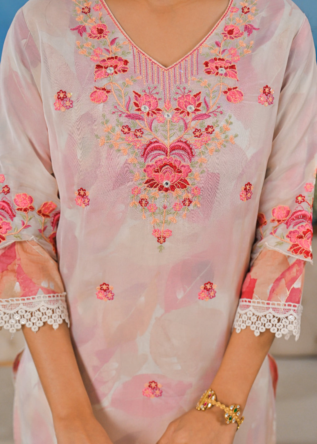 Cotton Floral Cutwork Layered Suit Set for Women