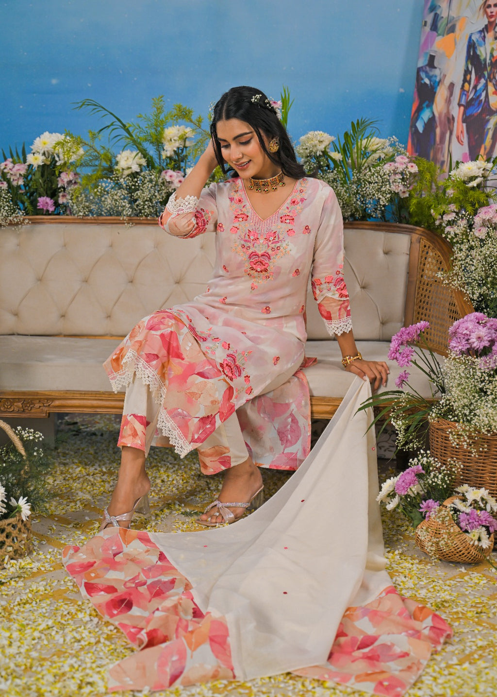 Cotton Floral Cutwork Layered Suit Set for Women