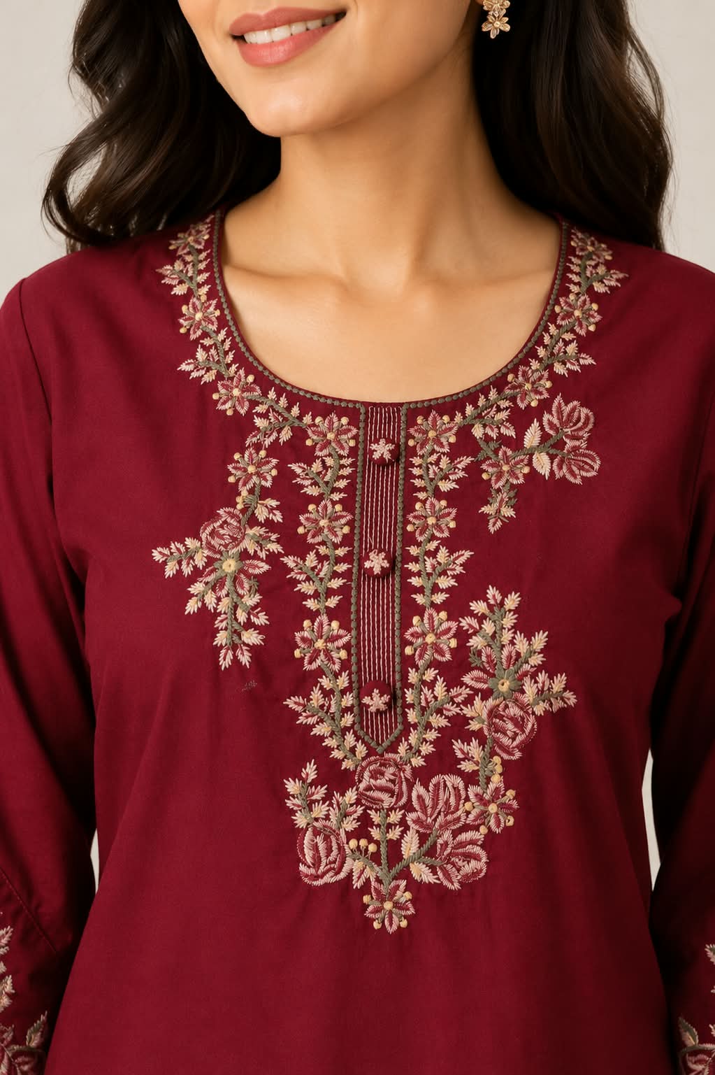 Maroon Embroidered Kurta Pant Co-Ord Set for Women | Ethnic Wear