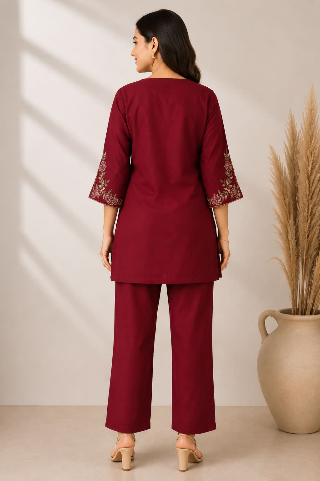 Maroon Embroidered Kurta Pant Co-Ord Set for Women | Ethnic Wear