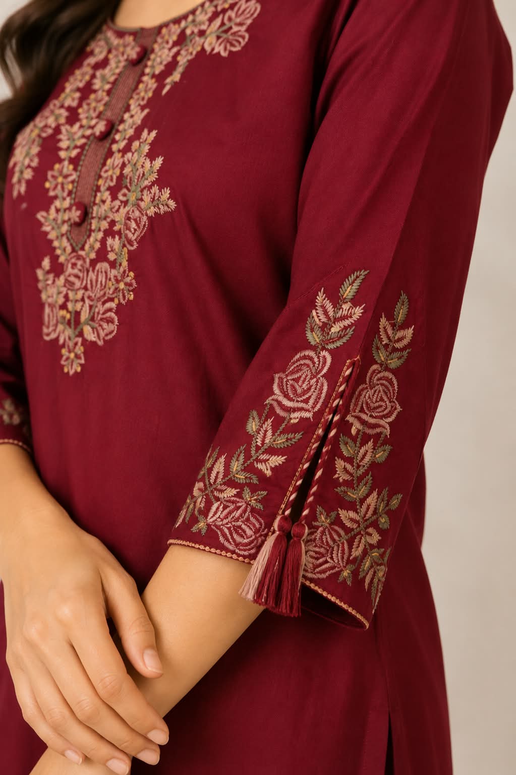 Maroon Embroidered Kurta Pant Co-Ord Set for Women | Ethnic Wear