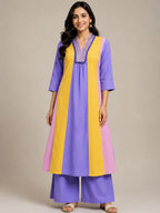 Multicolor Cotton Co-Ord Set with Embellished Neckline & Palazzo Pants