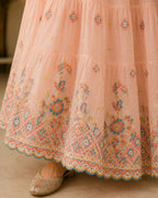 Peach Cotton Mul Anarkali 3-Piece Suit with Printed Border & Dupatta