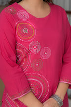 Rani Pink Circular Threadwork Cotton 3-Piece Suit Set with Dupatta