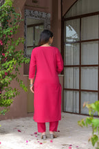 Rani Pink Circular Threadwork Cotton 3-Piece Suit Set with Dupatta