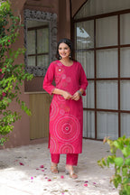 Rani Pink Circular Threadwork Cotton 3-Piece Suit Set with Dupatta