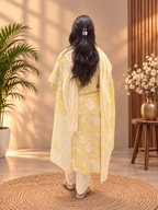 Pastel Lemon Yellow Printed Cotton Suit Set with Dupatta