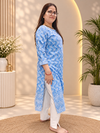 Sky Blue Cotton Chicken Work Kurti with Sifily Cutwork