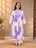 Lavender & White Printed Cotton Kurti with Eyelet Sleeves