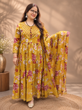 Mustard Yellow Floral Cotton Anarkali Suit Set