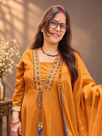 Mustard Ochre Cotton Anarkali Suit with Applique Work