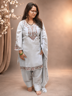 Powder Blue Embroidered Farshi Salwar 3 Pcs Suit Set