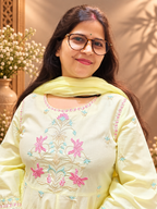 Pastel Yellow Cotton Embroidered Anarkali Suit Set