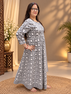 Black & White Printed Cotton Anarkali Suit Set with Dupatta