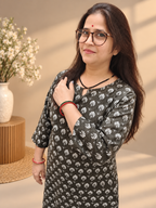 Very Dark Olive Green Printed Cotton Short Kurti