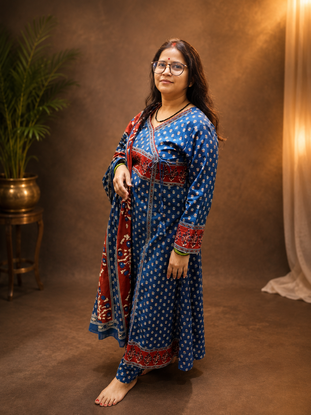 Indigo Ajrak Cotton 3-Piece Suit Set – Angrakha Style