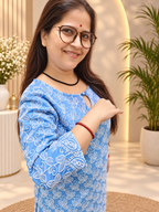 Sky Blue Cotton Chicken Work Kurti with Sifily Cutwork