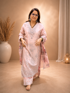 Blush Pink Floral Embroidered 3-Pcs Suit Set