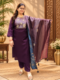 Wine Cotton Suit Set with Jacquard Dupatta