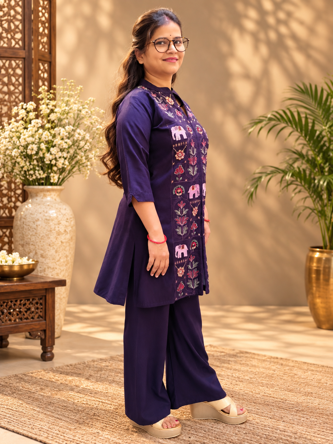 Violet Rayon Embroidered Co-Ord Set
