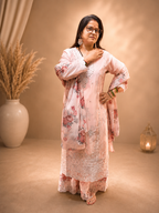 Blush Pink Floral Embroidered 3-Pcs Suit Set