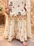 Ivory Floral Printed Cotton Kurta Set with Mul Cotton Skirt