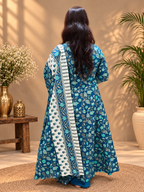 Cotton Anarkali Suit Set – Royal Blue Floral Print