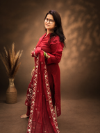 Maroon Floral Embroidered 3-Piece Suit Set