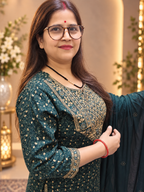 Bottle Green Rayon Printed Suit Set with Dupatta