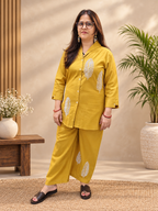 Mustard Leaf Embroidered Cotton Co-ord Set