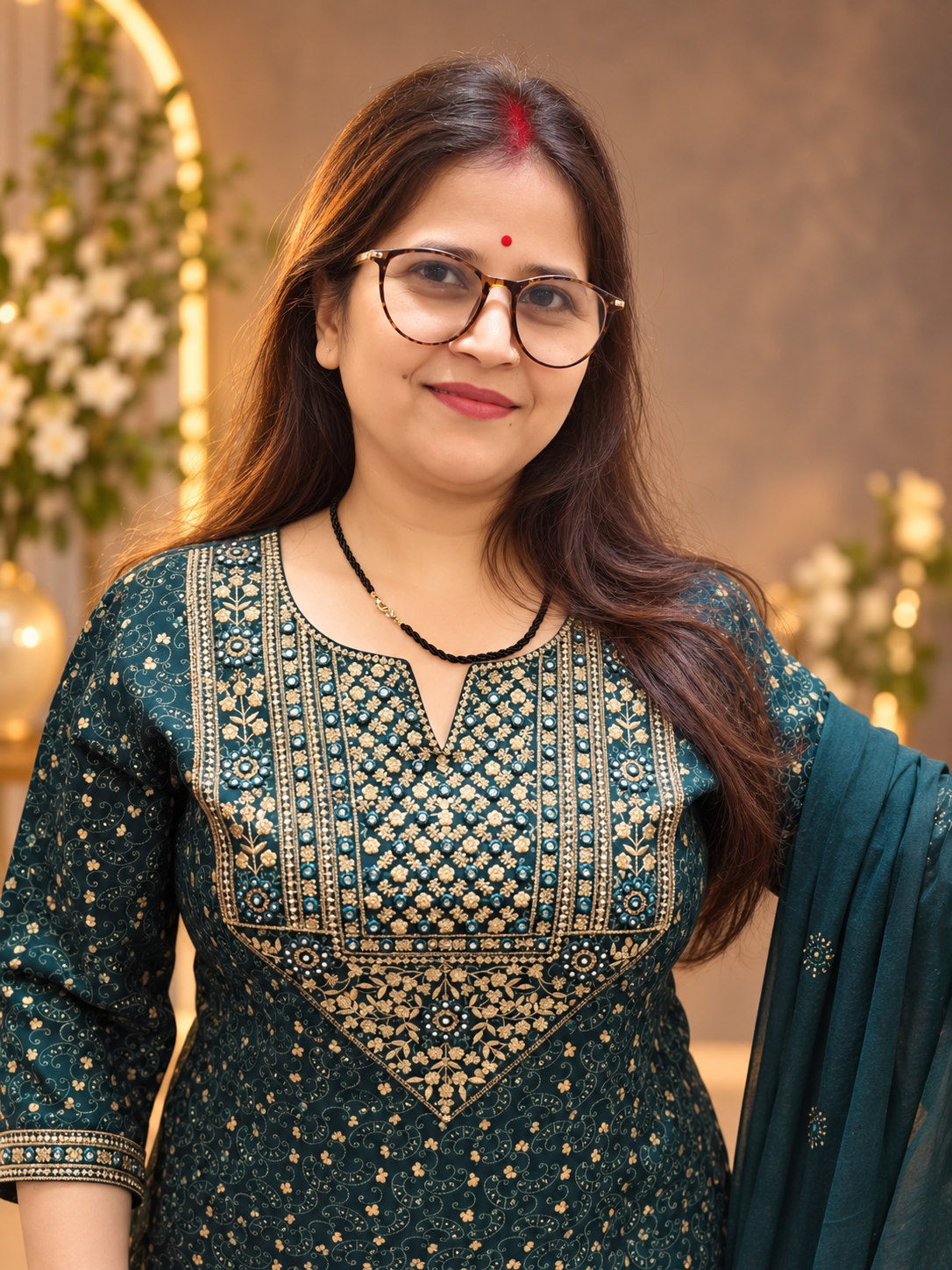 Bottle Green Rayon Printed Suit Set with Dupatta