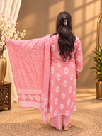 Pastel Pink Floral Printed Cotton Suit Set with Dupatta