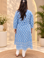 Sky Blue Cotton Chicken Work Kurti with Sifily Cutwork