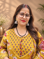 Mustard Yellow Floral Cotton Anarkali Suit Set