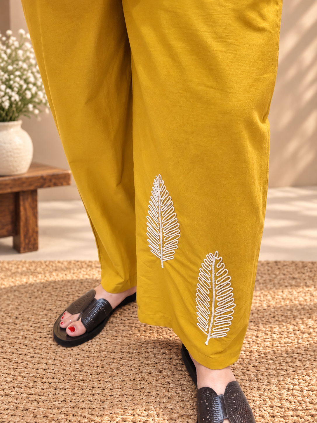 Mustard Leaf Embroidered Cotton Co-ord Set