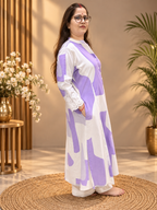 Lavender & White Printed Cotton Kurti with Eyelet Sleeves