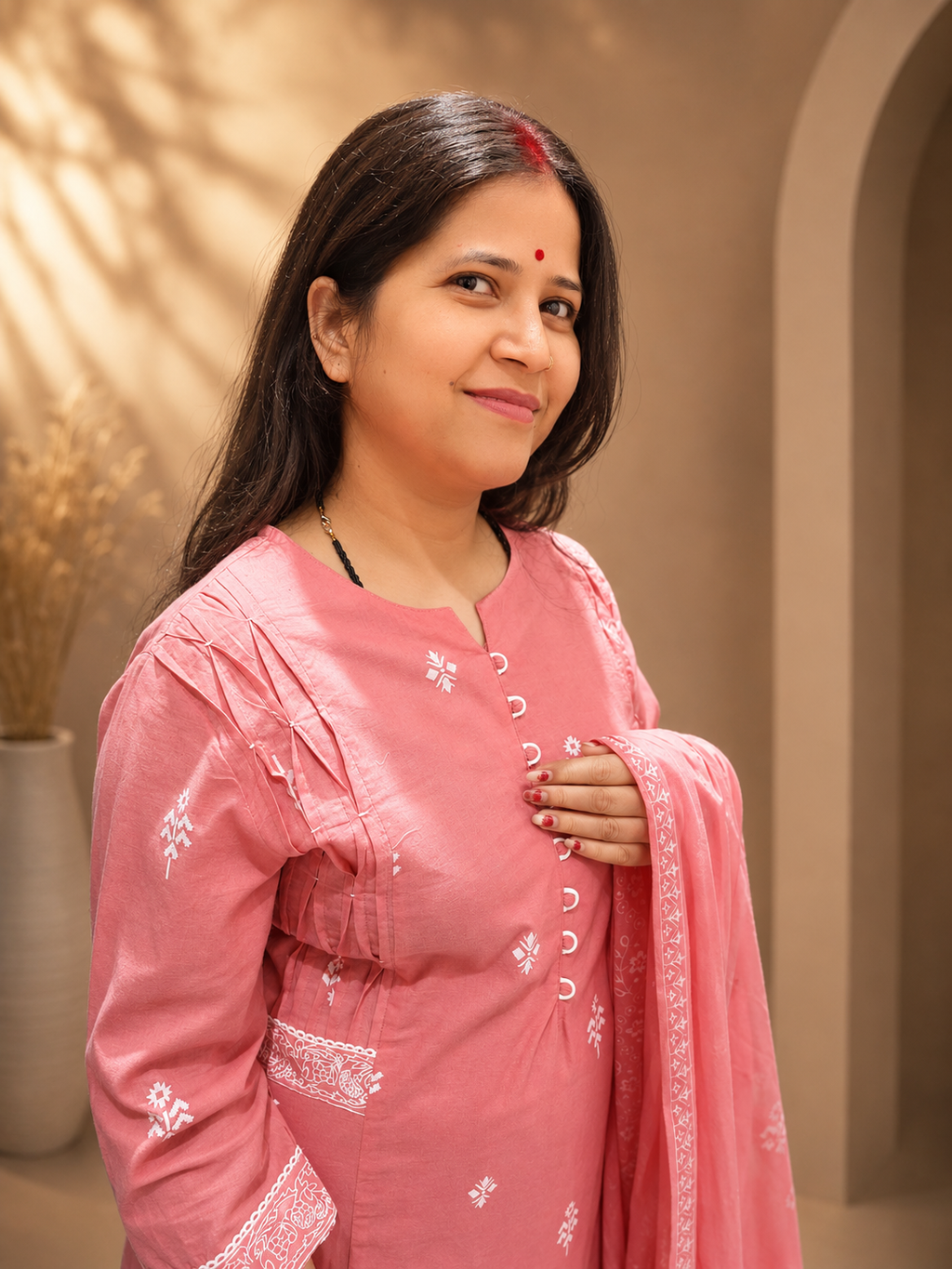 Premium Pink Cotton Printed Suit Set – 3 Piece