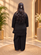 Black Cotton Co-ord Set with Palm Tree Embroidery