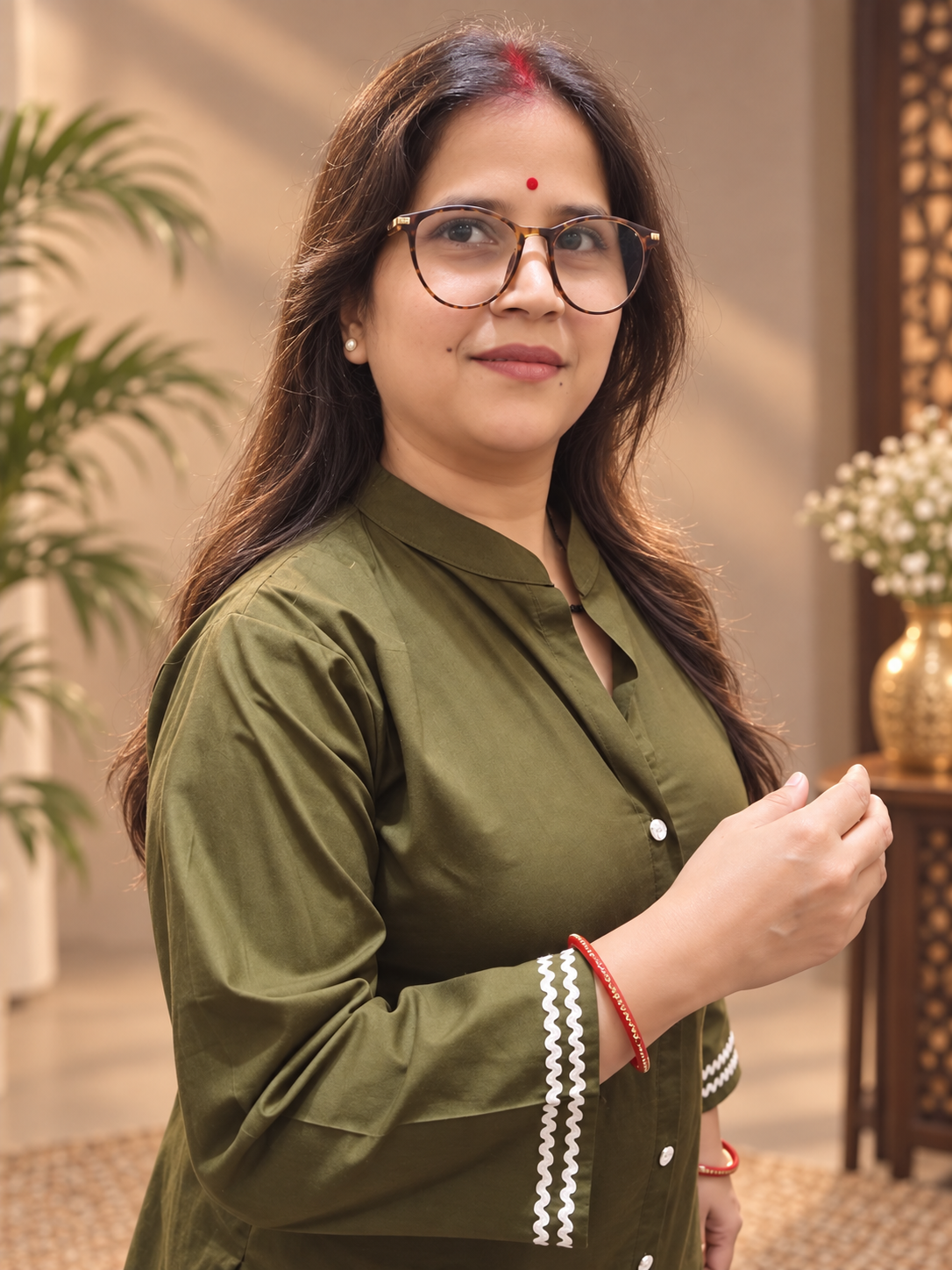 Olive Green Cotton Embroidered Co-ord Set