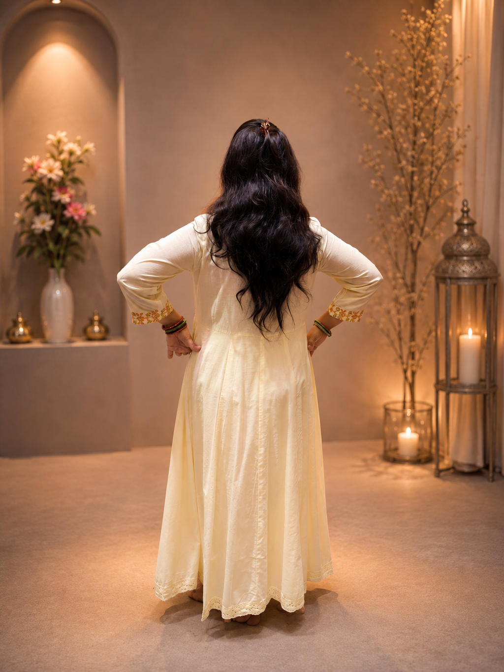 Ivory Cotton Co-ord Set with Sifli Print – Anarkali Silhouette