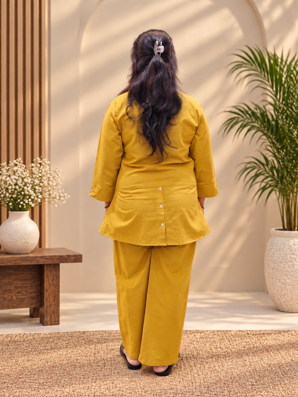 Mustard Leaf Embroidered Cotton Co-ord Set