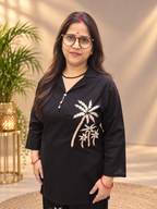 Black Cotton Co-ord Set with Palm Tree Embroidery