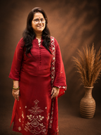 Maroon Floral Embroidered 3-Piece Suit Set