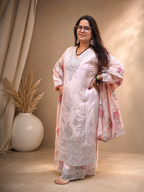 Blush Pink Floral Embroidered 3-Pcs Suit Set