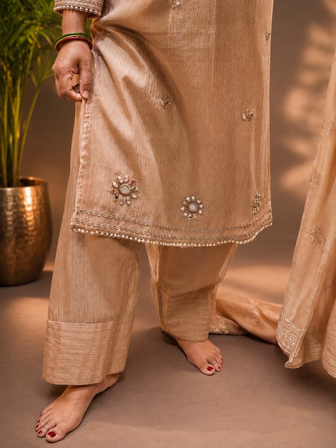 Farsi Salwar 3-Piece Suit Set with Mirror Work & Shimmer Fabric