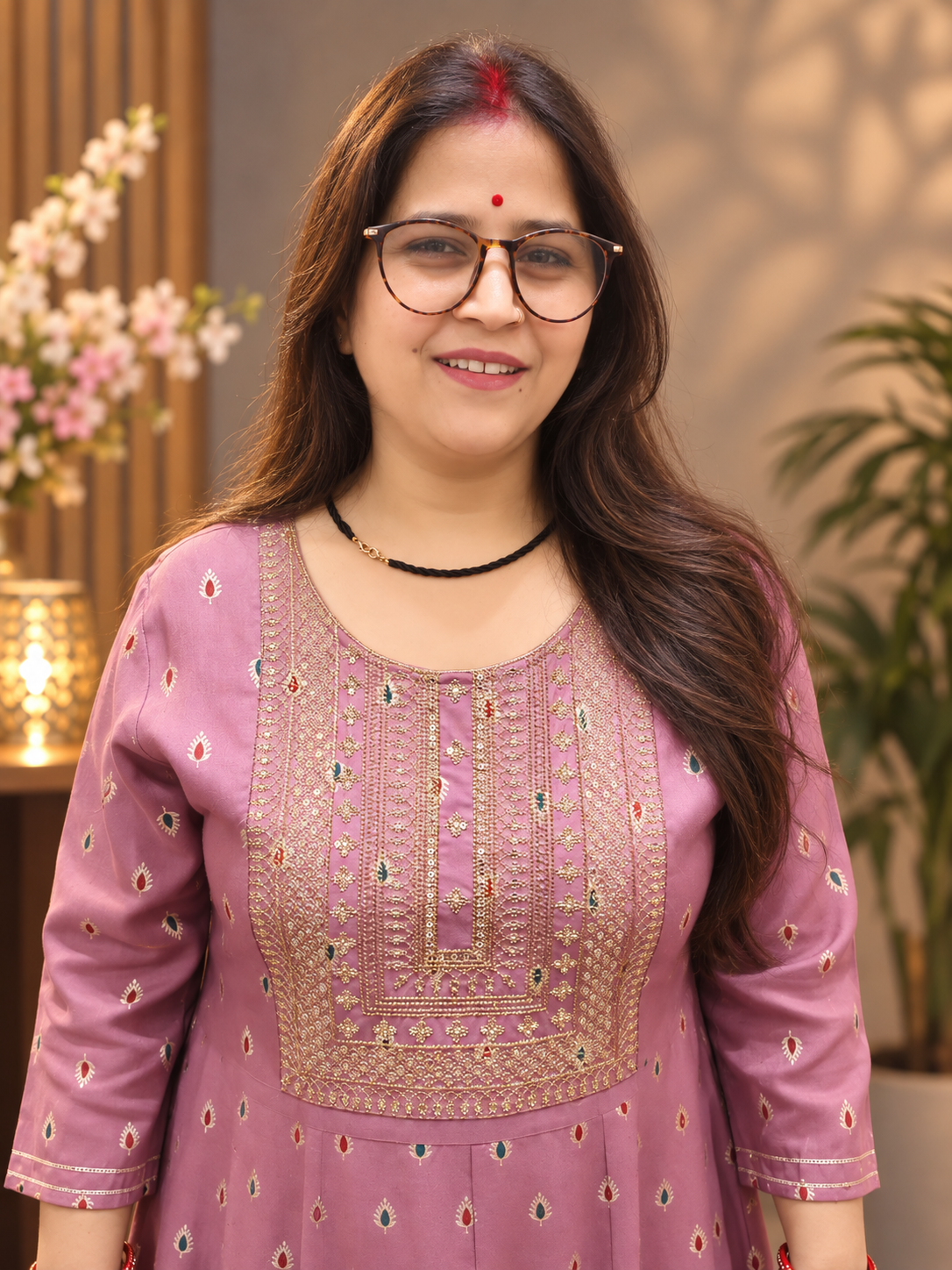 Dusty Mauve Rayon Printed Anarkali Long Kurti Dress