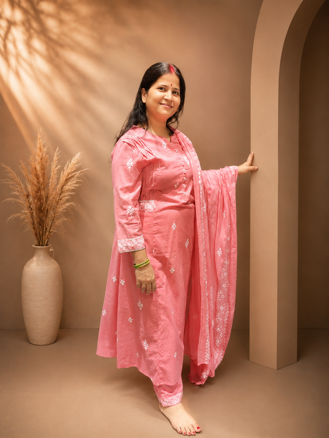 Premium Pink Cotton Printed Suit Set – 3 Piece