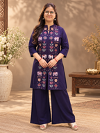 Violet Rayon Embroidered Co-Ord Set