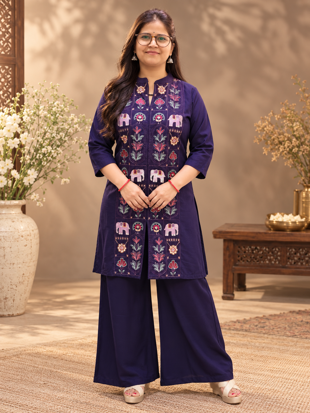 Violet Rayon Embroidered Co-Ord Set